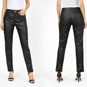 Frank Lyman Montréal Faux Leather Pants with Studded Zip Ankle Detail – Size S